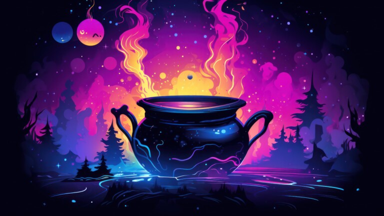 Embrace the enchanting atmosphere of Halloween with this stunning 4K wallpaper. Witness a witch's brew in all its eerie glory, making it an ideal choice for your high-resolution desktop background during the spooky holiday season.