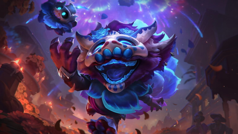 An enchanting 4K wallpaper showcasing the whimsical La Ilusion Ziggs skin, featuring Ziggs, the Hexplosives Expert, amidst a dazzling display of magical fireworks in the colorful world of League of Legends.