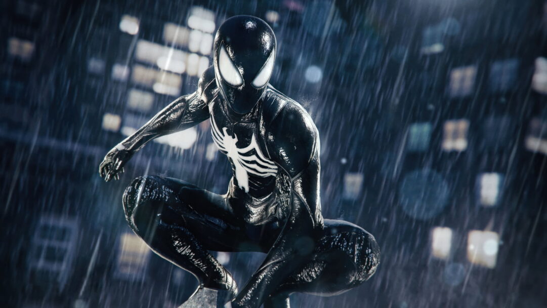 A striking 4K wallpaper featuring the Spider-Man Venom Symbiote Suit from Marvel's Spider-Man 2, the highly anticipated 2023 PlayStation game. Ideal for enhancing your desktop or device background with this iconic superhero imagery.
