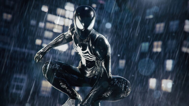 A striking 4K wallpaper featuring the Spider-Man Venom Symbiote Suit from Marvel's Spider-Man 2, the highly anticipated 2023 PlayStation game. Ideal for enhancing your desktop or device background with this iconic superhero imagery.