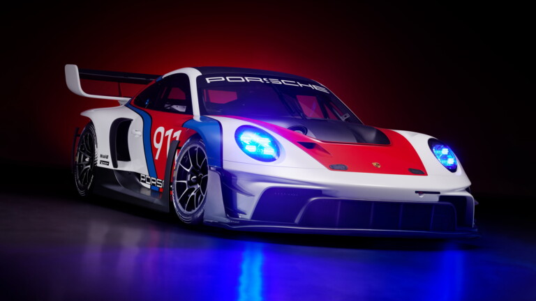 A captivating 4K wallpaper featuring the Porsche 911 GT3 R Rennsport from 2023, a high-performance sports car. This wallpaper showcases the sleek design and outstanding performance of this luxury vehicle, making it a perfect choice for your desktop or device background.