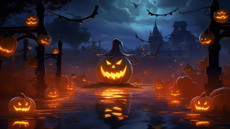 Immerse yourself in the spookiness of Halloween with this 4K wallpaper. Featuring AI-generated spooky pumpkins, this image is a perfect choice for your high-resolution desktop background during the holiday season.