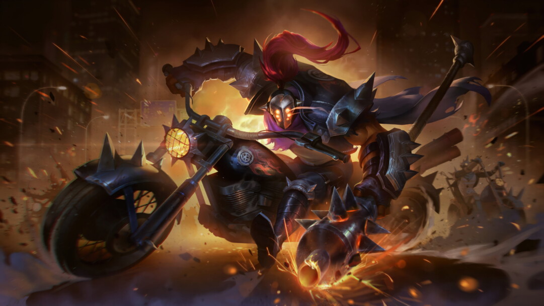 An electrifying 4K wallpaper showcasing the gritty Vandal Jax skin, featuring Jax, the Grandmaster at Arms, in a post-apocalyptic wasteland within the dynamic world of League of Legends.