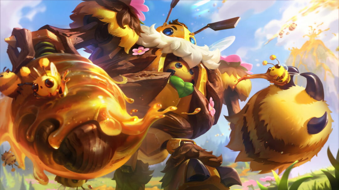 A stunning 4K wallpaper featuring the Beezcrank Blitzcrank skin for League of Legends, showcasing the iconic champion Blitzcrank in a vibrant and colorful setting, perfect for any gaming enthusiast's desktop.