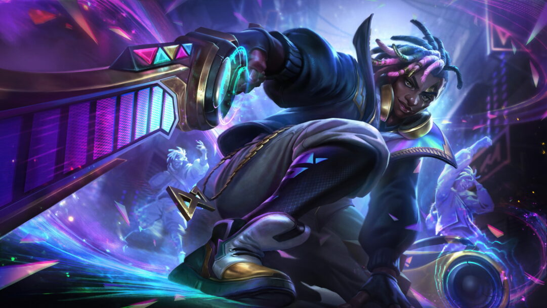 A dynamic 4K wallpaper showcasing the electrifying Breakout True Damage Ekko skin, depicting Ekko, the ingenious prodigy, amidst a vibrant fusion of rhythm and style within the thrilling world of League of Legends.