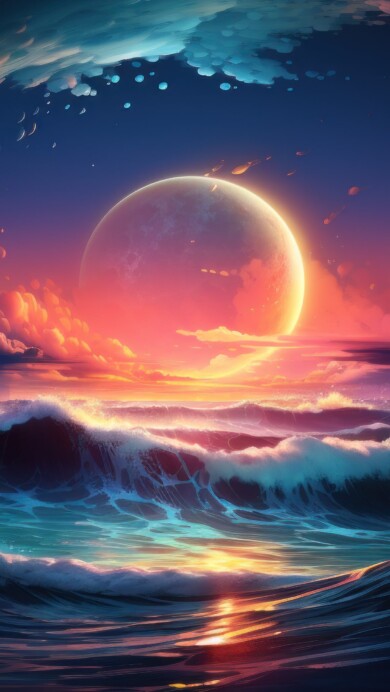 Immerse yourself in the tranquility of dreamy moonlit ocean waves in this AI-generated 4K wallpaper. Perfect for high-resolution displays, it captures the serene beauty of the ocean under the magical moonlight.