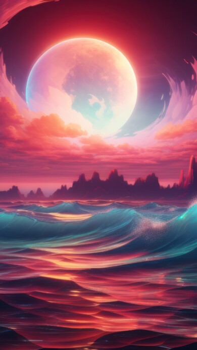 Dive into the magic of a wavy ocean illuminated by moonlight in this AI-generated 4K wallpaper. Perfect for high-resolution displays, it captures the serene and enchanting beauty of the moonlit seascape.