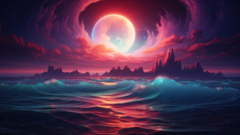 Dive into the magic of a wavy ocean illuminated by moonlight in this AI-generated 4K wallpaper. Perfect for high-resolution displays, it captures the serene and enchanting beauty of the moonlit seascape.