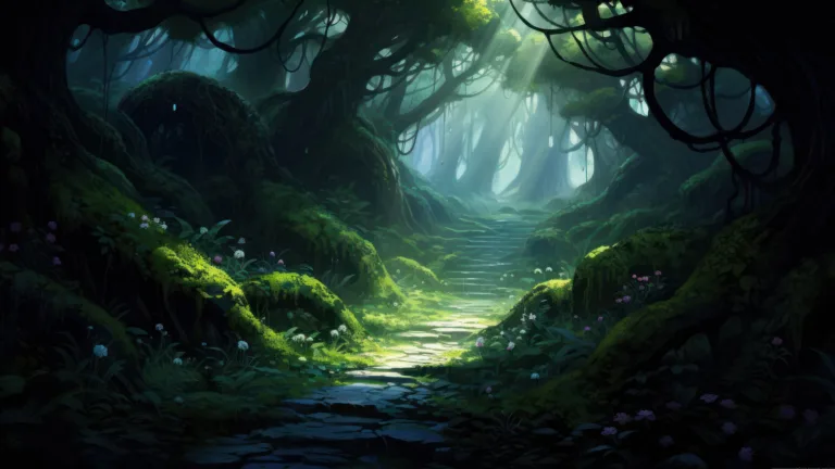Immerse yourself in the mystique of this AI-generated 4K wallpaper, depicting a mysterious and enchanted forest. Ideal for high-resolution displays, it captures the surreal and magical essence of an otherworldly woodland.
