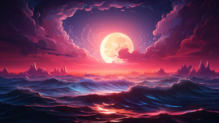 Dive into a mesmerizing world with this AI-generated 4K wallpaper showcasing neon waves under the moonlight. Perfect for high-resolution displays, it presents a serene and captivating view of illuminated ocean waves.