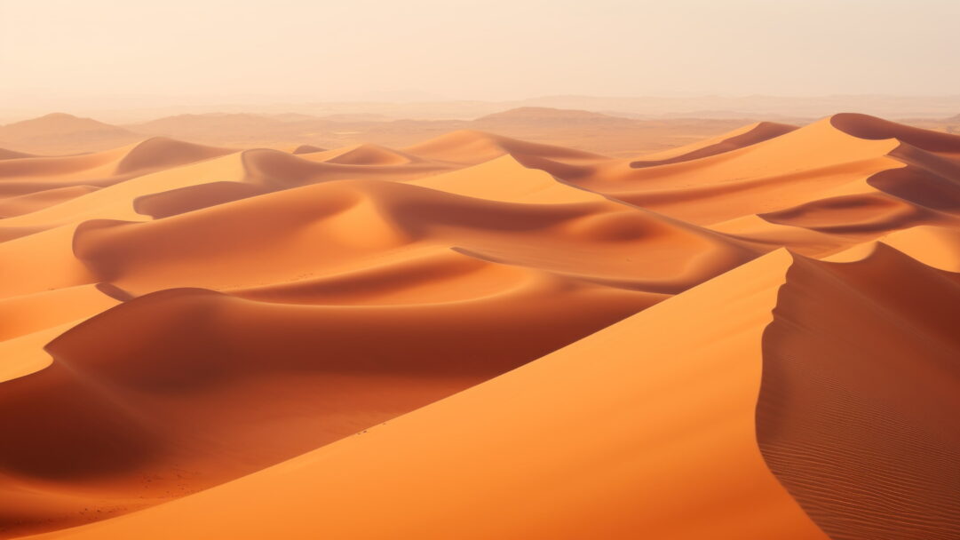 Immerse yourself in the tranquility of a desert landscape with this AI-generated 4K wallpaper showcasing sand dunes. Perfect for high-resolution displays, it captures the serene beauty of the desert scenery.