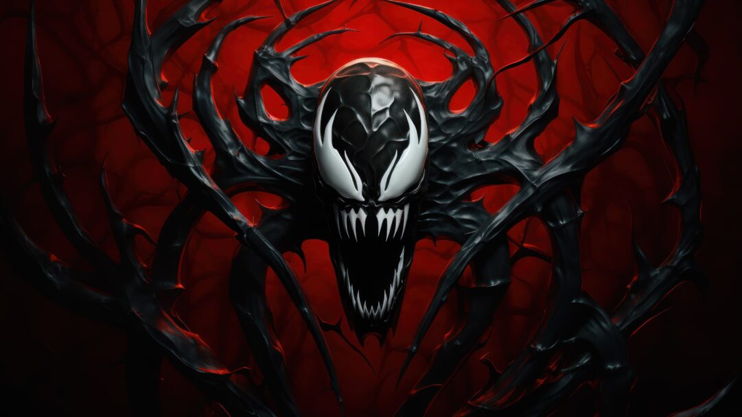 A striking 4K wallpaper featuring the Spider-Man and Venom logos, artistically AI-generated. This high-resolution wallpaper showcases the iconic symbiote characters from the Marvel universe, perfect for desktop or mobile backgrounds.