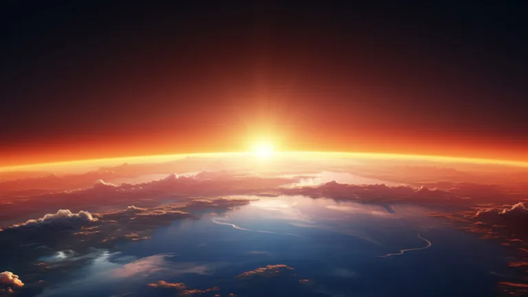 Experience the breathtaking view of a sunrise over the Earth's horizon in this AI-generated 4K wallpaper. Perfect for high-resolution displays, it captures the celestial beauty of our planet illuminated by the rising sun.