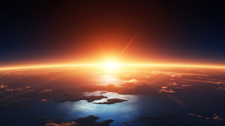 Behold the awe-inspiring sight of a sunrise over the Earth in space, depicted in this AI-generated 4K wallpaper. With its cosmic beauty and celestial vista, it's an ideal choice for high-resolution displays.