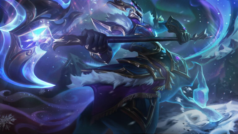A breathtaking 4K wallpaper featuring the majestic Winterblessed Hecarim skin, presenting Hecarim, the Shadow of War, adorned in wintry splendor amidst the enchanting and frost-kissed landscapes of the League of Legends universe.