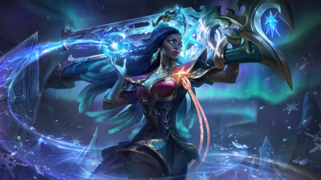 A breathtaking 4K wallpaper capturing the enchanting Winterblessed Senna skin, portraying Senna, the Sentinel of Light, adorned in wintry elegance amid the immersive world of League of Legends. Witness the beauty of the frost-kissed marksman in this captivating depiction.