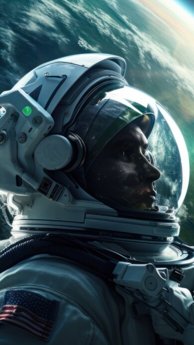 An awe-inspiring 4K wallpaper showcasing an AI-generated astronaut suspended in space, hovering above Earth's majestic curvature. The astronaut's silhouette against the planet creates a captivating and surreal visual experience, evoking wonder and exploration.