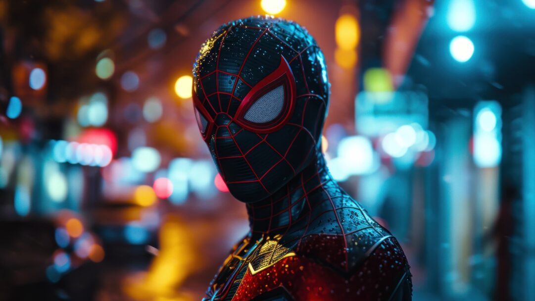 A captivating 4K wallpaper featuring an AI-generated cinematic portrait of Spider-Man bathed in neon hues. The electrifying neon lights accentuate the heroic stance, creating an immersive and dynamic visual experience.