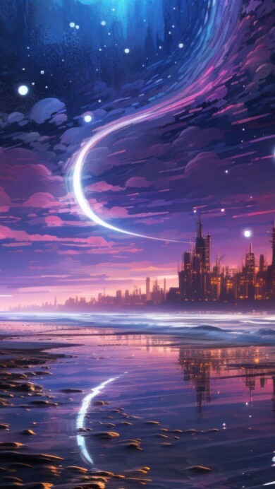 Immerse yourself in a cyberpunk-inspired futuristic scene featuring a moonlit sea in this AI-generated 4K wallpaper. Perfect for high-resolution displays, it blends the essence of technology and moonlit ocean views into a captivating digital art composition.