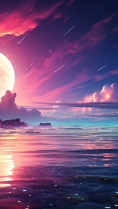 Delve into a futuristic and vibrant display with this AI-generated 4K wallpaper featuring a cyberpunk-inspired neon moonlit sea. Ideal for high-resolution displays, it presents a captivating and futuristic digital art composition.