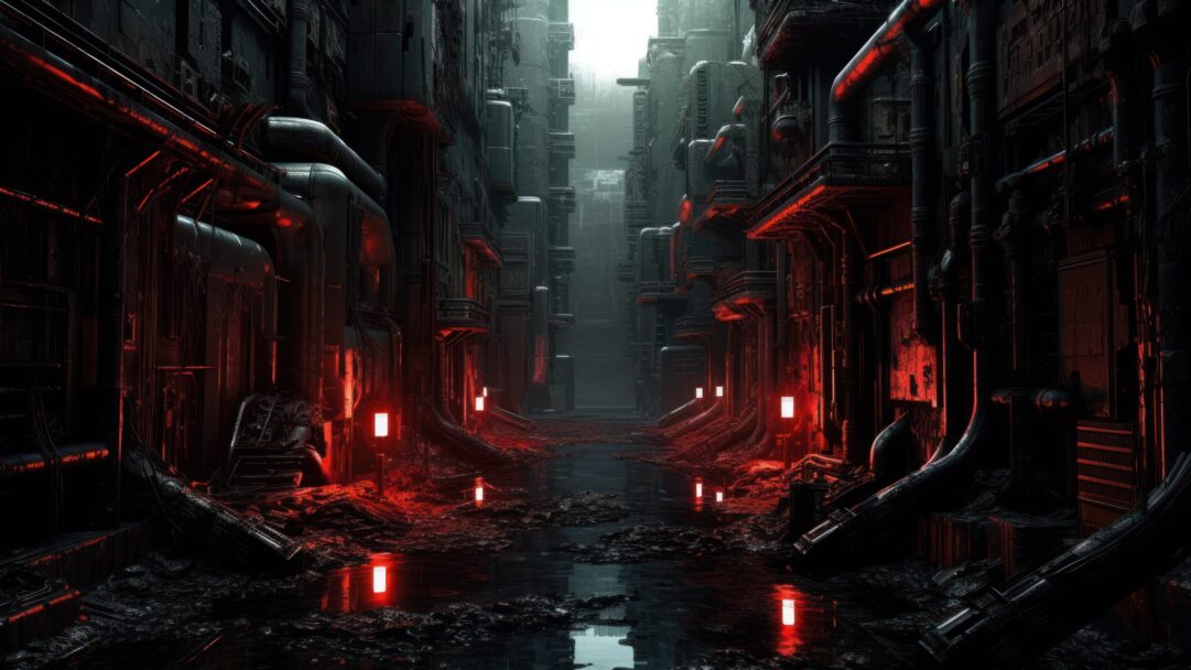 A captivating 4K wallpaper unveiling a dark cyberpunk underworld crafted by AI, featuring neon-soaked streets, towering skyscrapers, and futuristic cityscapes. Vibrant lights pierce through the shadows, creating an immersive and dystopian visual experience.