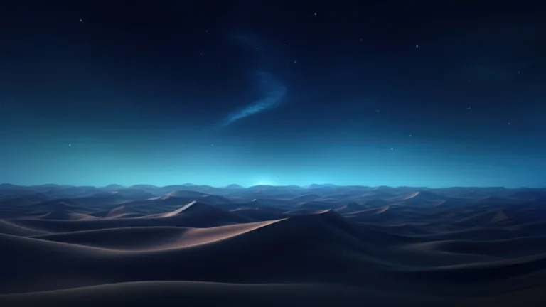 Dive into a surreal landscape with this AI-generated 4K wallpaper featuring deep blue-hued sand dunes. Perfect for high-resolution displays, it offers a unique and captivating visual experience.