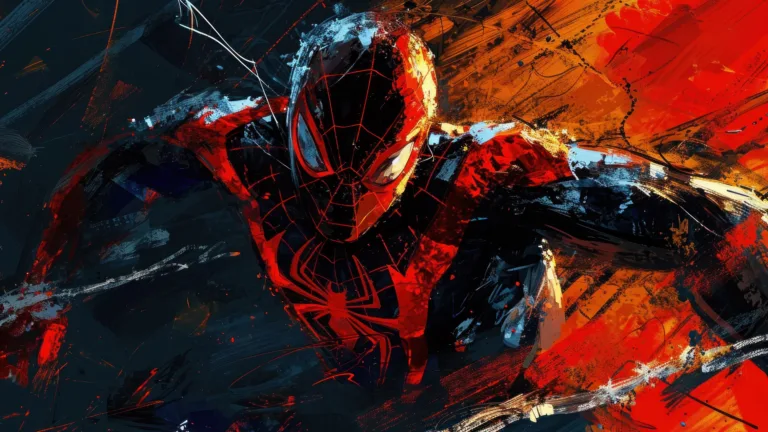 An electrifying 4K wallpaper showcasing an AI-generated dynamic painting of Spider-Man in action. Vibrant colors and bold strokes bring the iconic superhero to life against a dramatic backdrop, adding an intense and captivating flair to any screen.