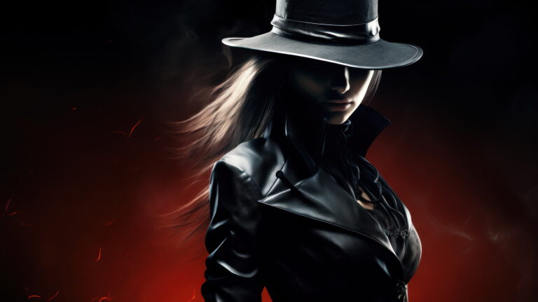 A captivating 4K wallpaper portraying a stylized depiction of a female Jack the Ripper figure. This AI-generated artwork combines mystery and intrigue, showcasing a hauntingly alluring yet enigmatic character against a dark, atmospheric backdrop.