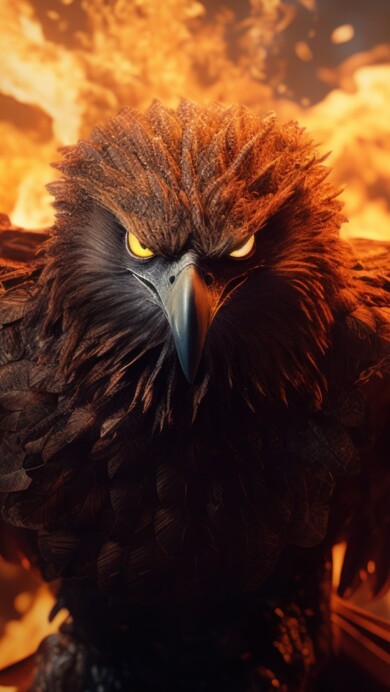 An exquisite 4K wallpaper displaying an AI-generated flaming phoenix soaring against a backdrop of vibrant hues. The phoenix's fiery plumage and majestic flight embody strength and rebirth, creating a captivating visual spectacle.