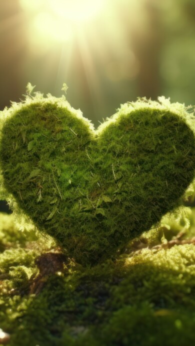 A captivating 4K wallpaper featuring an AI-generated heart-shaped formation made of lush moss nestled within a serene forest. The intricate details of nature's embrace evoke a sense of love and tranquility, ideal for adorning your desktop or mobile screen.