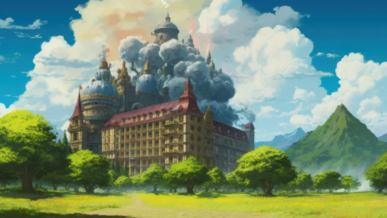 Immerse yourself in a captivating world with this AI-generated 4K wallpaper depicting an enchanting castle perched atop a picturesque hill. Perfect for high-resolution displays, it evokes the essence of fantasy and magic reminiscent of "Howl's Moving Castle."