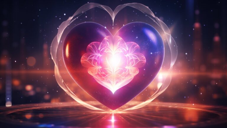 A mesmerizing 4K wallpaper created by AI, showcasing a radiant, glowing purple heart suspended in an ethereal atmosphere. The captivating luminosity of the heart emanates a magical aura, making it an enchanting addition to your digital backdrop.
