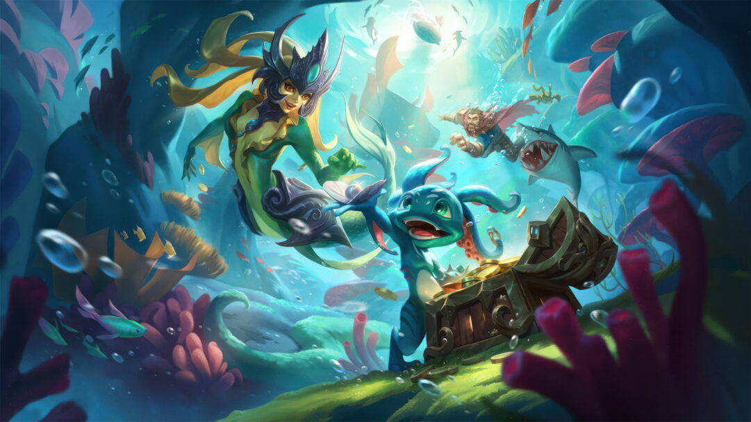 This stunning 4K wallpaper features the popular Wild Rift champions Nami, Fizz, and Graves. The champions are rendered in their iconic poses against a vibrant background, creating a dynamic and eye-catching scene.