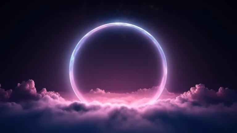 A captivating 4K wallpaper presenting an AI-generated neon light ring hovering above a sea of clouds. The vibrant neon hues contrast against the serene cloudscape, evoking a surreal and enchanting ambiance.