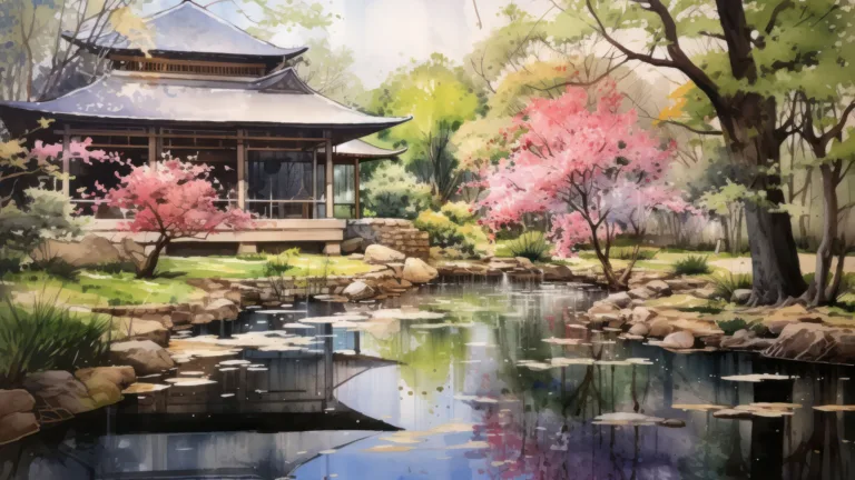 Imagine the tranquility of a serene Japanese garden portrayed in a watercolor style through this AI-generated 4K wallpaper. It encapsulates a peaceful ambiance, perfect for high-resolution displays, evoking the essence of a traditional Japanese garden in an artistic form.