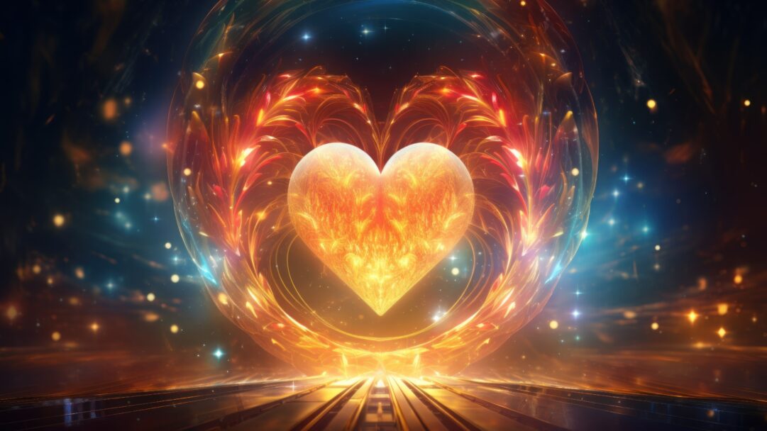 A captivating 4K wallpaper featuring an AI-generated shiny gold heart, radiating brilliance against a dark background. The intricate details and shimmering hues create an enchanting visual spectacle, perfect for adorning your screen.