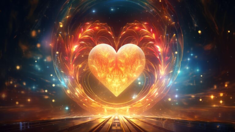 A captivating 4K wallpaper featuring an AI-generated shiny gold heart, radiating brilliance against a dark background. The intricate details and shimmering hues create an enchanting visual spectacle, perfect for adorning your screen.