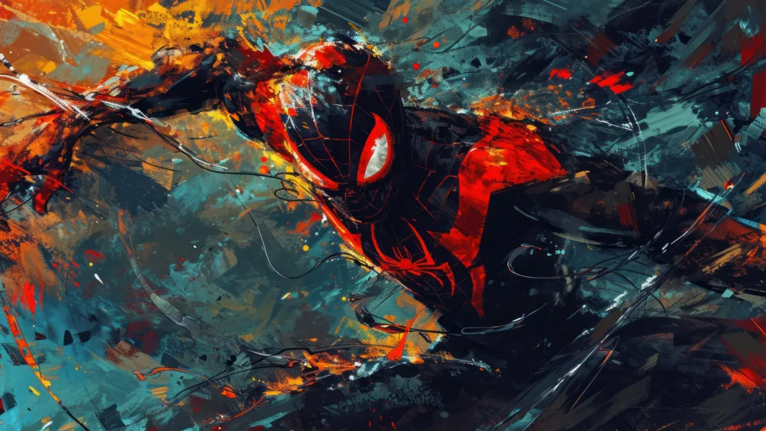 An electrifying 4K wallpaper displaying an AI-generated vibrant painting of Spider-Man in action. Bold colors and dynamic strokes bring the iconic superhero to life against a striking backdrop, capturing the essence of heroism and excitement.