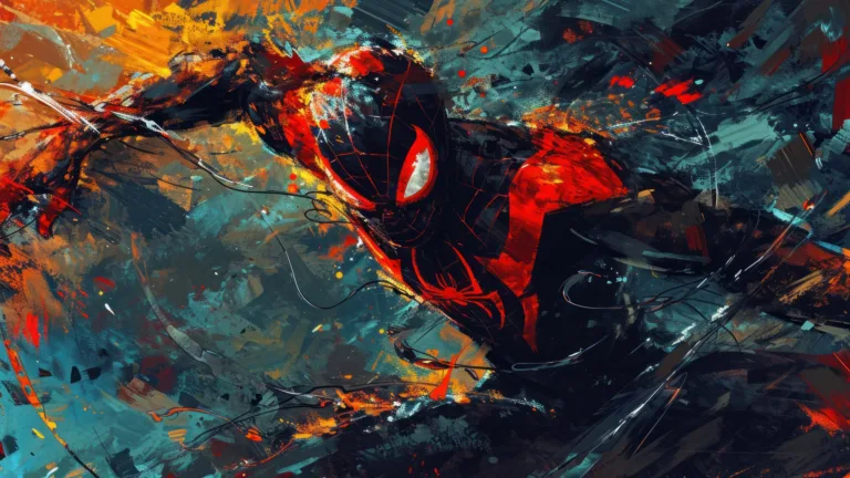 An electrifying 4K wallpaper displaying an AI-generated vibrant painting of Spider-Man in action. Bold colors and dynamic strokes bring the iconic superhero to life against a striking backdrop, capturing the essence of heroism and excitement.