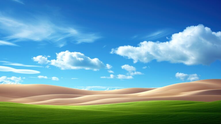 A captivating 4K wallpaper presents a mesmerizing scene of a lush green landscape surrounded by a vast desert, brought to life through AI-generated artistry.