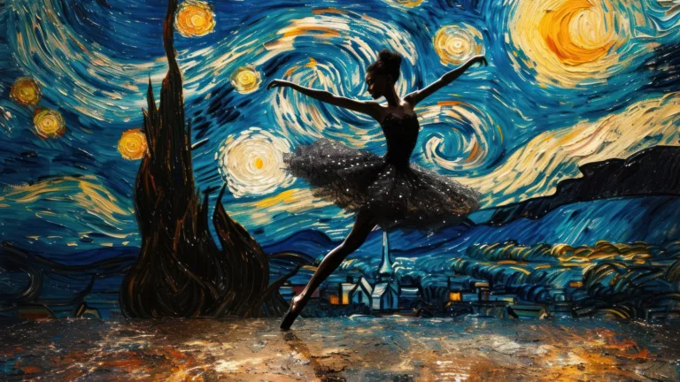 Immerse yourself in the enchanting world of dance with this AI-generated 4K wallpaper featuring a ballerina gracefully twirling under a starry night sky. Although not a direct representation, the digital art composition captures the elegance and beauty of a ballerina in a dreamy nocturnal setting, creating a visually captivating experience for high-resolution displays.