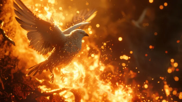 Witness the symbolic rebirth with this AI-generated 4K wallpaper featuring a majestic bird rising from flames. Perfect for high-resolution displays, the digital art composition captures the essence of resilience and transformation, creating a visually captivating and symbolic experience for your screen.