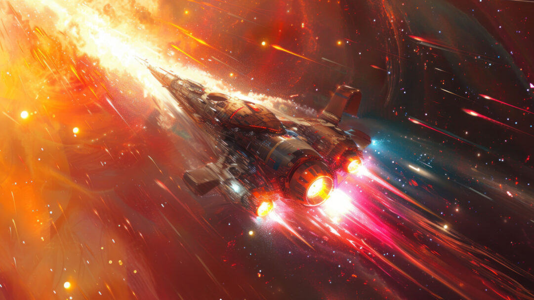 Embark on a futuristic journey with this AI-generated 4K wallpaper featuring a colorful flying spaceship. Perfect for high-resolution displays, it offers a dynamic and vibrant digital art composition, capturing the essence of innovation and exploration in the vast unknown.