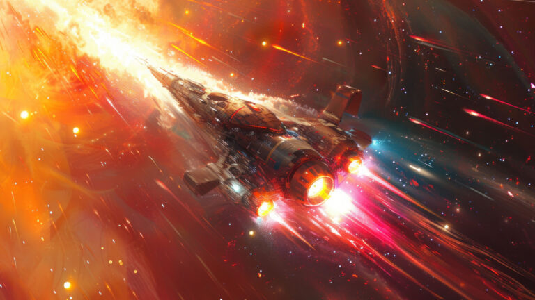 Embark on a futuristic journey with this AI-generated 4K wallpaper featuring a colorful flying spaceship. Perfect for high-resolution displays, it offers a dynamic and vibrant digital art composition, capturing the essence of innovation and exploration in the vast unknown.