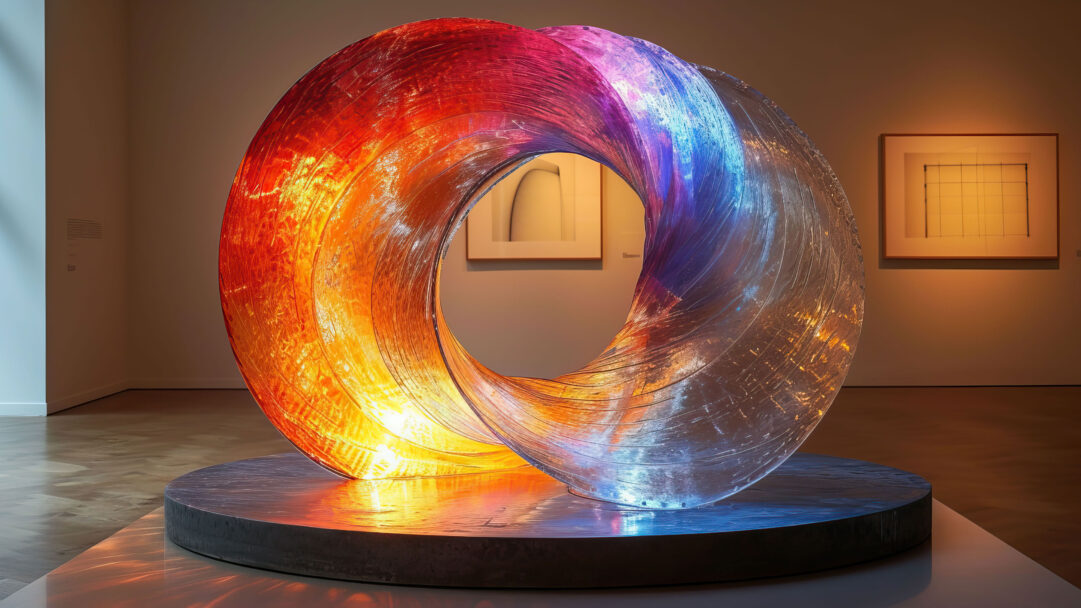 A mesmerizing 4K wallpaper showcases an AI-generated masterpiece featuring a vibrant and dynamic spiral sculpture. The burst of colors and intricate details create a visually stunning and modern artwork, perfect for enhancing your desktop or mobile screen.