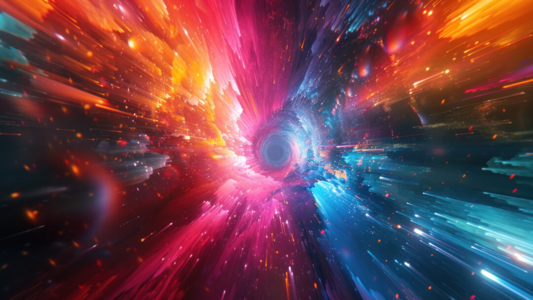 A mesmerizing 4K wallpaper featuring an AI-generated cosmic tunnel that transports you through a vivid and dynamic space. The artwork boasts vibrant colors and intricate patterns, creating a visual journey that is perfect for your desktop or mobile wallpaper.