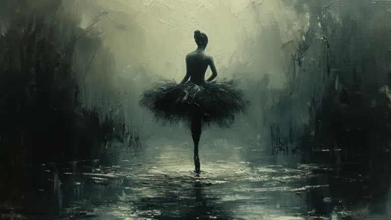 Immerse yourself in the captivating world of dance with this AI-generated 4K wallpaper featuring a dark and moody ballerina painting. Perfect for high-resolution displays, the digital art composition captures the dramatic essence, creating a visually striking and emotionally charged atmosphere for your screen.