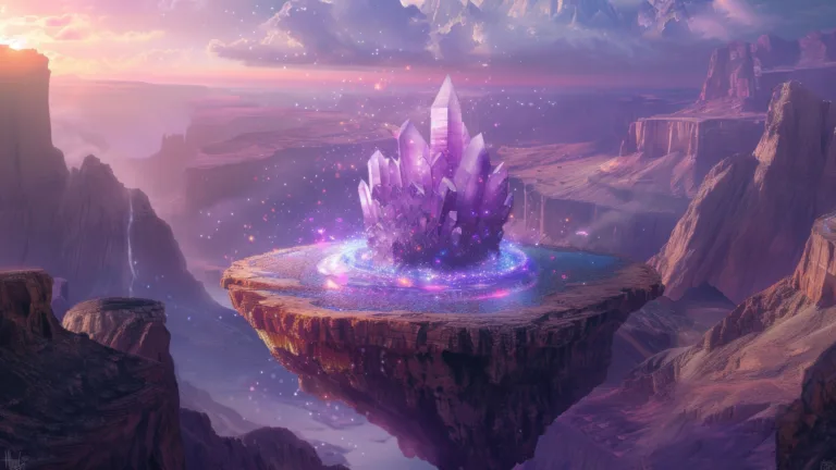 Elevate your screen with the enchanting beauty of this AI-generated 4K wallpaper, featuring an ethereal levitating purple rock. Perfect for high-resolution displays, the digital art composition adds a touch of mystique, creating a visually captivating and otherworldly experience for your device.