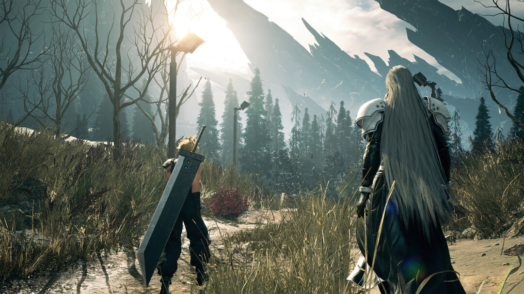 A captivating 4K wallpaper showcasing the iconic clash between Cloud Strife and Sephiroth in Final Fantasy 7 Rebirth.