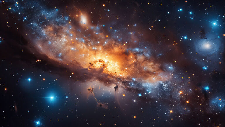 A mesmerizing 4K wallpaper unfolds, revealing the breathtaking beauty of an AI-generated cosmic masterpiece. Vibrant hues dance across the celestial canvas, creating an otherworldly display of stars and abstract patterns.